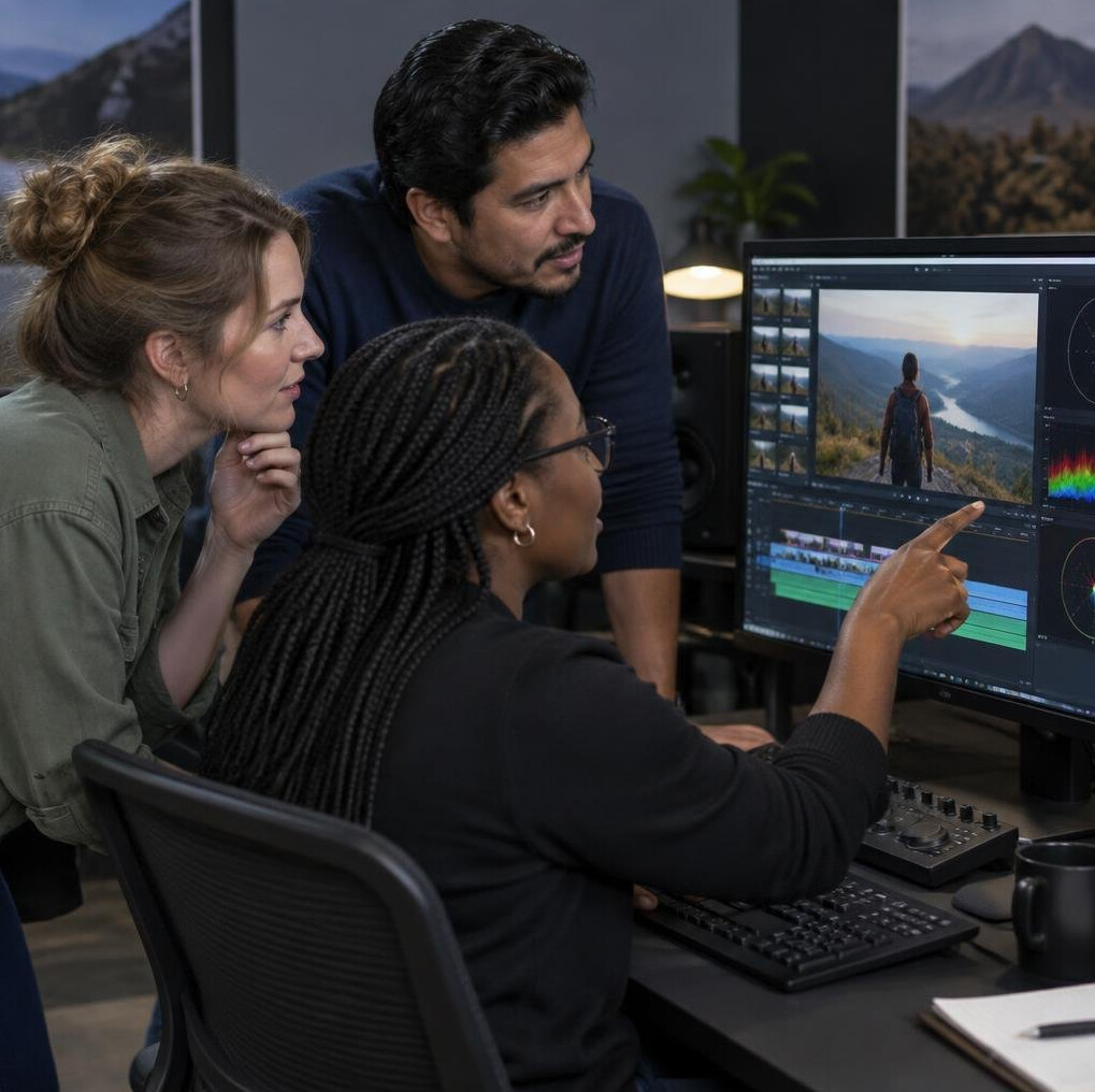 Colleagues in a meeting reviewing material